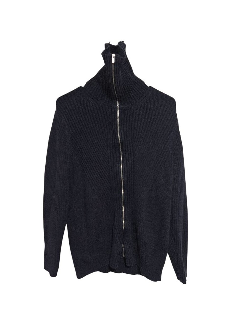 Liz Claiborne Cardigan Womens Size 2X Sweater Black Ribbed Knit Zip Turtleneck